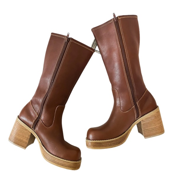 Frye Vintage Dorian Y2K Brown Leather Platform Knee High Boot Size 7.5 - Picture 14 of 15